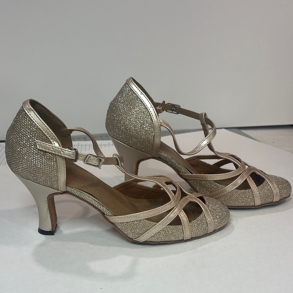 Dancing salsa shoes Shimmery Gold Strappy Heel Sandals